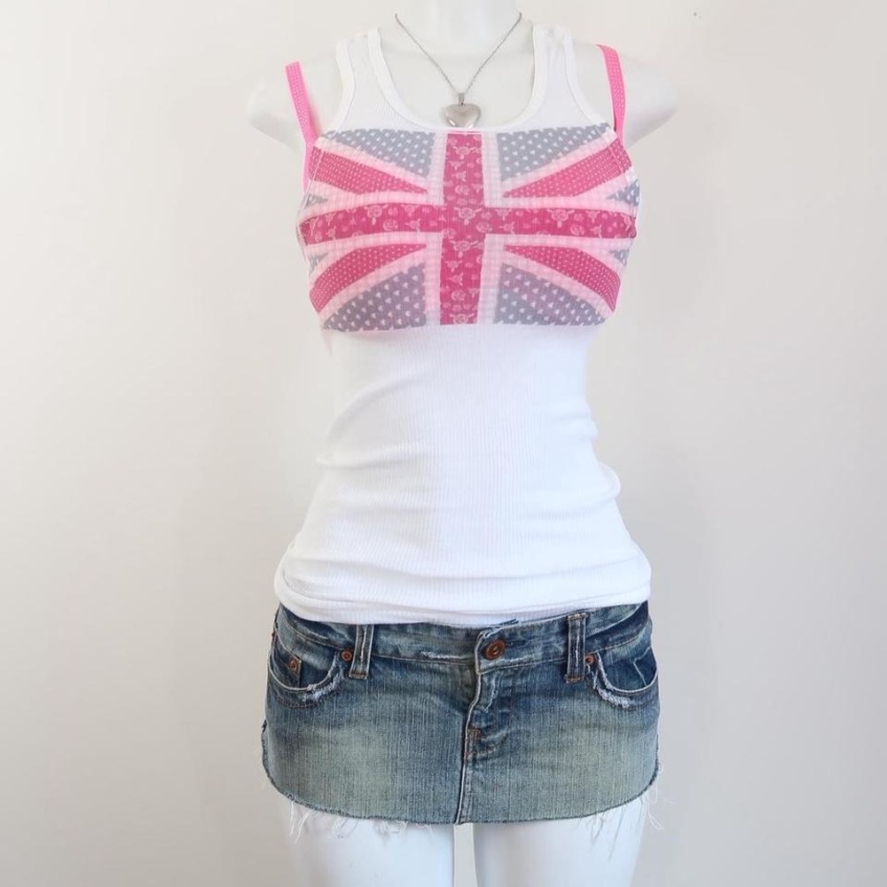 y2k union jack graphic ribbed tank top fitted cami mcbling